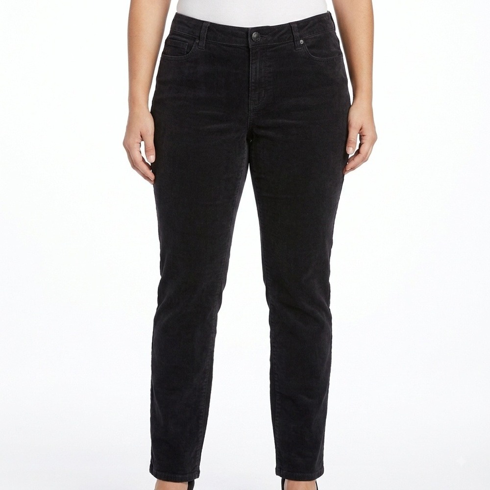 LC Lauren Conrad Corduroy Pants Women 12 Black Straight Leg Mid Rise Casual 6530